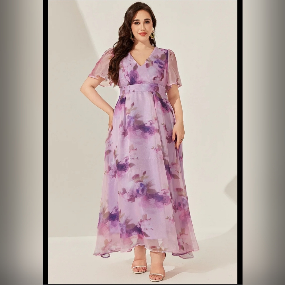 Fly Curvy X-Large Purple Foral Wedding Guest Dress